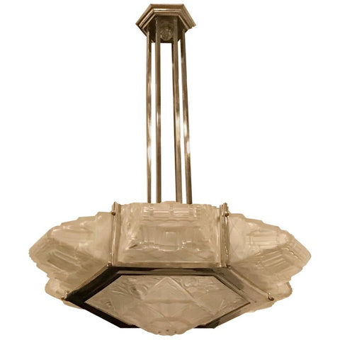 French Art Deco Pendant Chandelier by Hanots