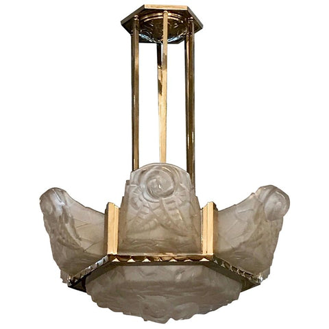 French Art Deco Chandelier Signed by Degué