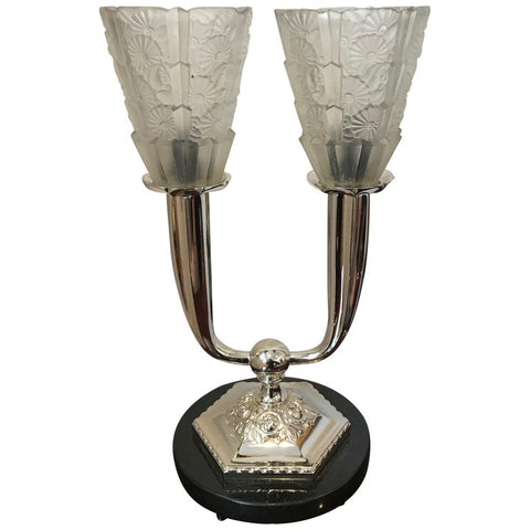 French Art Deco Floral Table Lamp