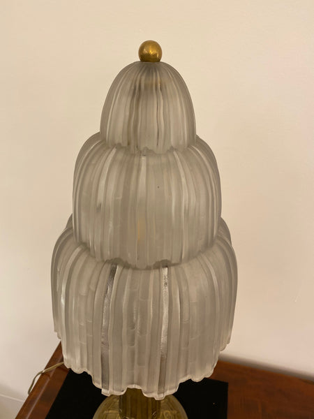 French Art Deco "Waterfall" Table Lamp Signed by Sabino