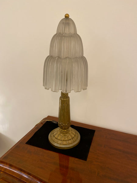 French Art Deco "Waterfall" Table Lamp Signed by Sabino