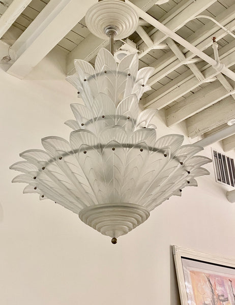 Grand French Art Deco Three Tiered Signed Sabino Chandelier