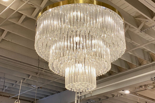 Ballroom Size Midcentury Round Flush Mount Tiered Glass Chandelier