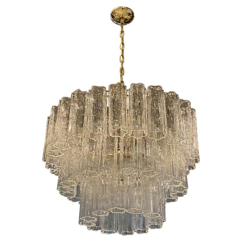 Italian Mid-Century Modern Round Three-Tiered Tronchi Chandelier