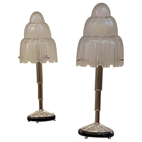 Pair of French Art Deco "Waterfall" Table Lamps Signed by Sabino