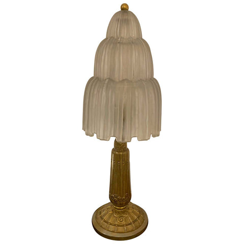 French Art Deco "Waterfall" Table Lamp Signed by Sabino