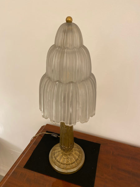 French Art Deco "Waterfall" Table Lamp Signed by Sabino