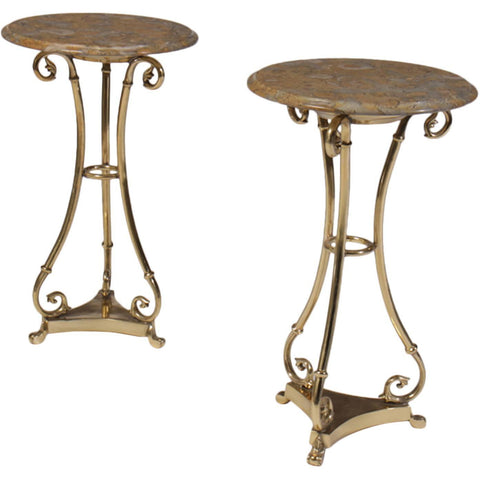 Pair of Brass Marble-Top Gueridons
