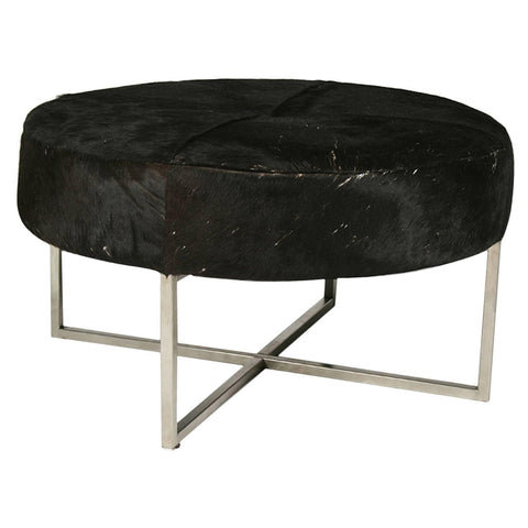 Mid-Century Modern Cowhide Upholstered Round Bench