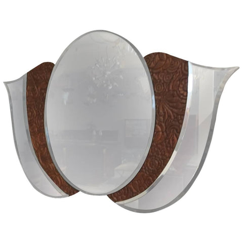 American Art Deco 1920s Mirror with Wood Floral Motif