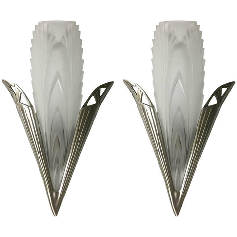 Pair of French Art Deco "Feather" Sconces