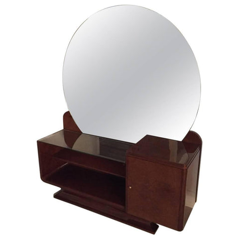 Art Deco Women's Vanity with Large Round Mirror