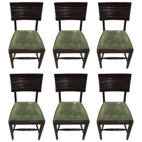 Six Gaston Poisson Attributed French Art Deco Dining Chairs