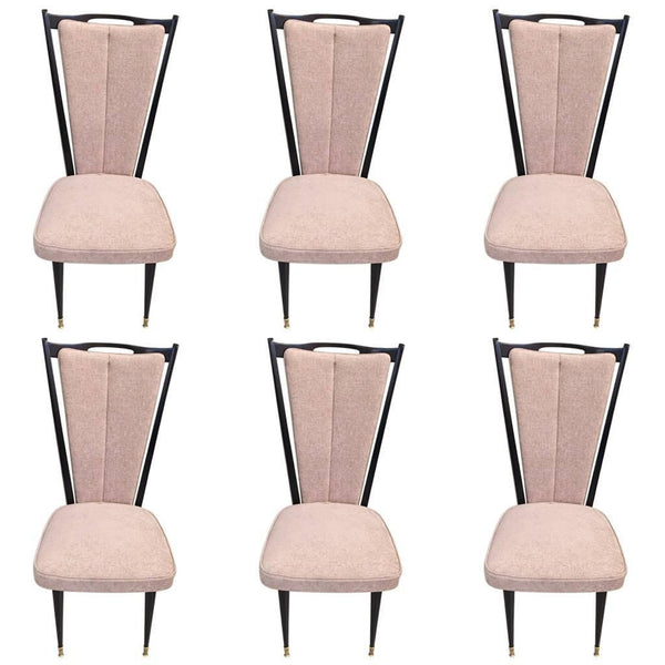 French Art Deco Black Lacquer Dining Chairs, Set of Six