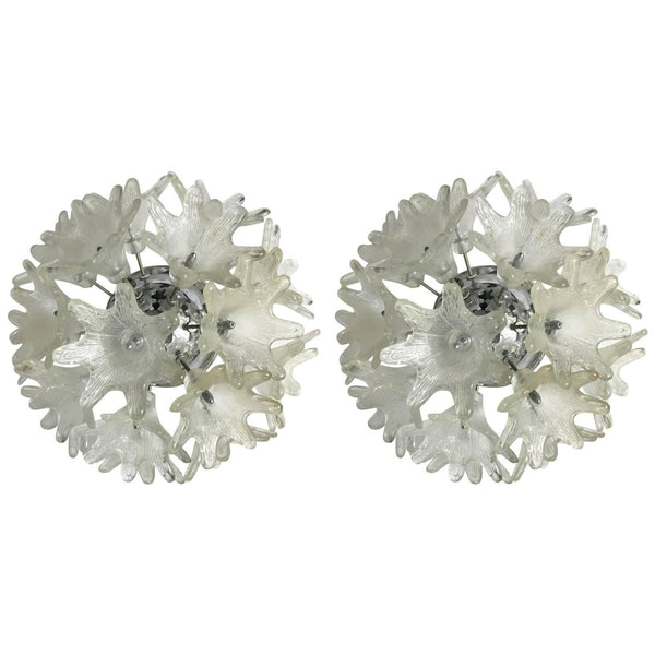 Pair of Murano Sputnik Floral Sconces or Flush Mounts by Mazzega