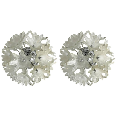 Pair of Murano Sputnik Floral Sconces or Flush Mounts by Mazzega