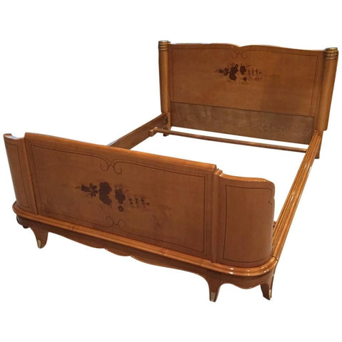 French Art Deco Sycamore Bed in the Style of Jules Leleu