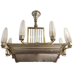 French Art Deco Brass and Nickel Chandelier – 1 of a Kind NJ