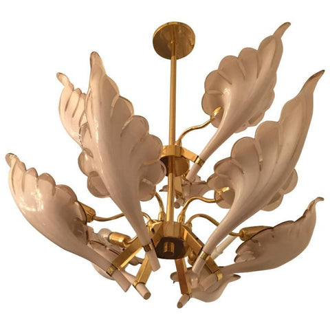 Italian Murano Mid Century Two Tier Brass Chandelier