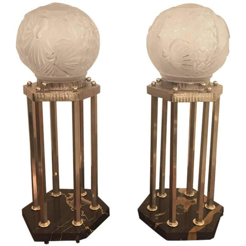 French Art Deco Pair of Table Lamps by Muller Frères