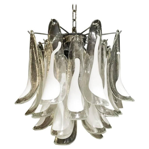 Italian Mid-Century White Feather Glass Chandelier by Mazzega