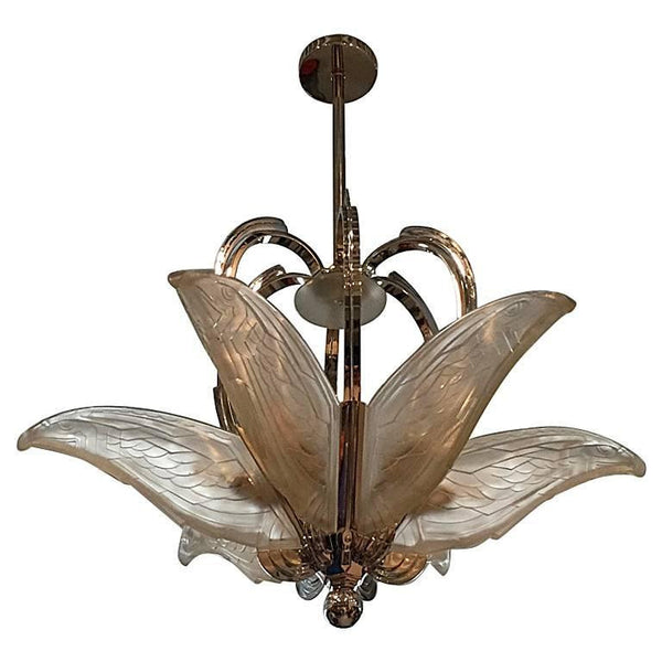 French Art Deco Chandelier with Geometric Flying Bird Motif by P. Maynadier