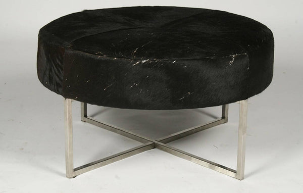 Mid-Century Modern Cowhide Upholstered Round Bench