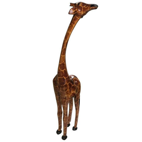 74.5" Tall Hand-Carved Wood Standing Giraffe