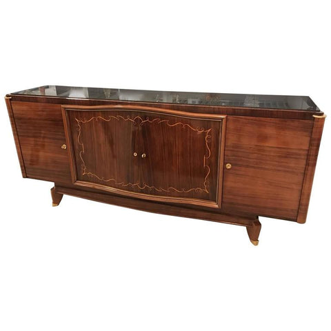 French Art Deco Palisander Buffet with Black Glass Top