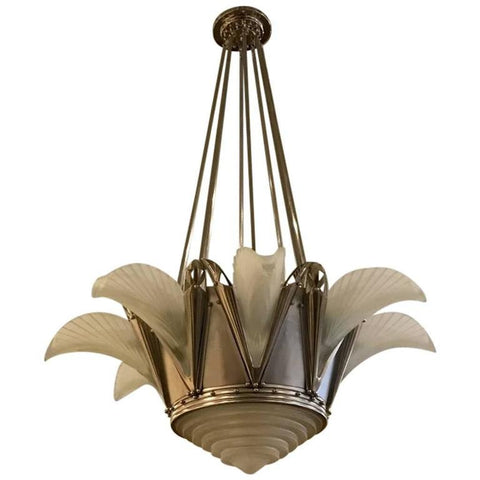 Stunning French Art Deco Chandelier Signed by G Leleu