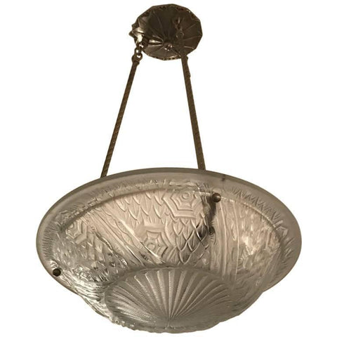 French Art Deco Pendant Chandelier by Schneider