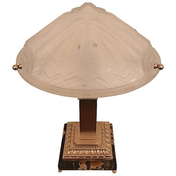 French Art Deco Geometric & Seahorse Table Lamp Signed by Muller Frères