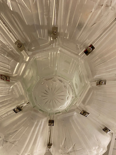 French Art Deco Birds in Flight Chandelier Signed by Sabino