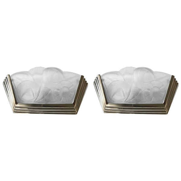 Pair of French Art Deco Wall Sconces Signed by Degue
