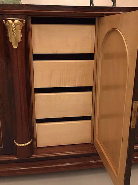 French Art Deco Walnut Five-Door Buffet