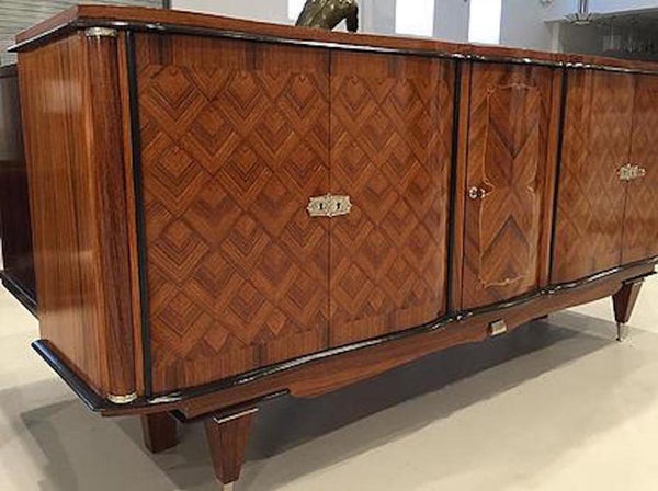 French Art Deco Rosewood Diamond Marquetry Buffet