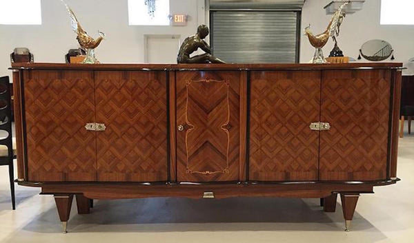 French Art Deco Rosewood Diamond Marquetry Buffet