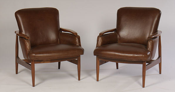 Pair of Mid Century Modern Leather Club Chairs