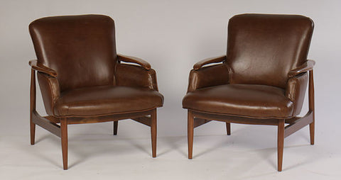 Pair of Mid Century Modern Leather Club Chairs