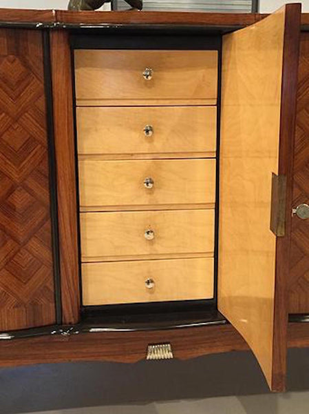 French Art Deco Rosewood Diamond Marquetry Buffet