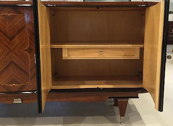 French Art Deco Rosewood Diamond Marquetry Buffet