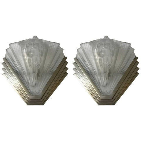 Pair of French Art Deco Signed Atelier Petitot Ribbed Wall Sconces