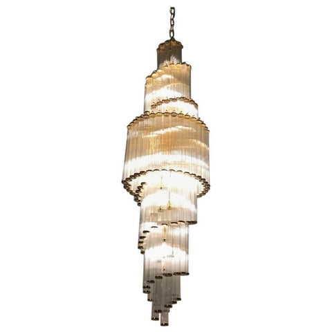 Italian Mid-Century Modern Double Waterfall Spiral Glass Chandelier