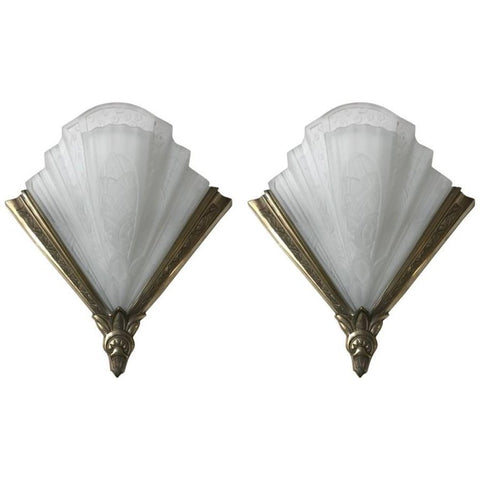 Pair of Frontisi Flower Wall Sconces French Art Deco