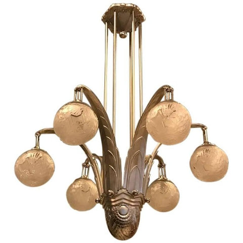 Impressive French Art Deco Chandelier Signed by Muller Freres Luneville