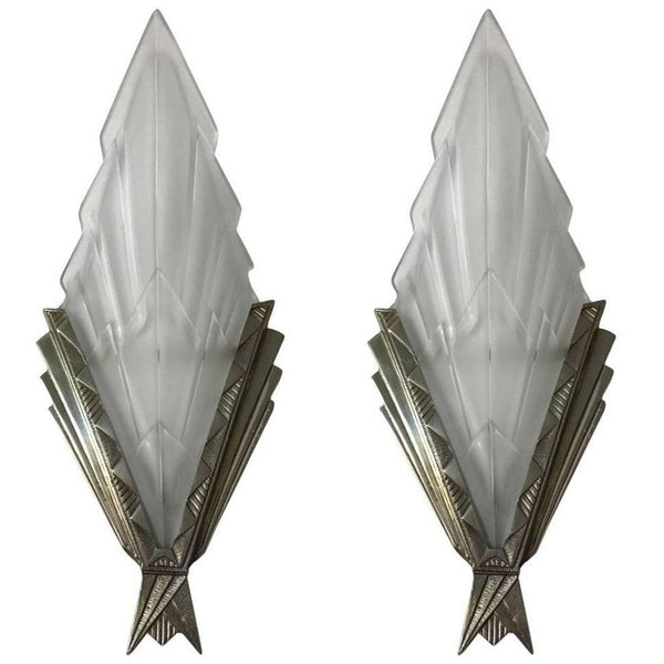 Pair of French Art Deco Wall Sconces Signed by Degue