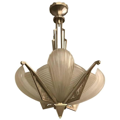 French Art Deco Skyscraper Chandelier Signed by Atelier Petitot