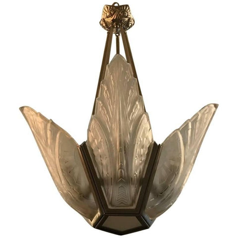 Elegant French Art Deco Chandelier Signed by Des Hanots