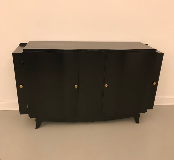 French Art Deco Black Lacquered Sideboard or Buffet with Dry Bar