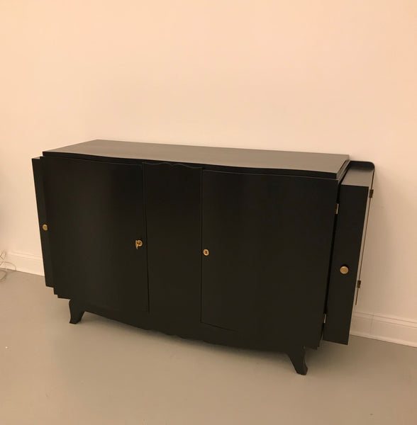 French Art Deco Black Lacquered Sideboard or Buffet with Dry Bar